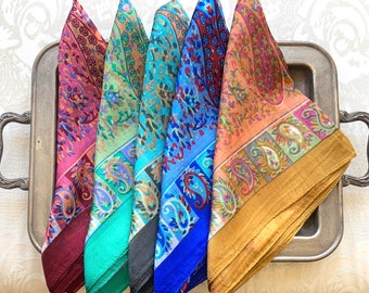Indian Pattern Pure Silk Scarf. Long Rectangle. Ethnic exotic bandana. Gift for her. India wedding favor. Bridesmaid gift set. DIY Face Mask