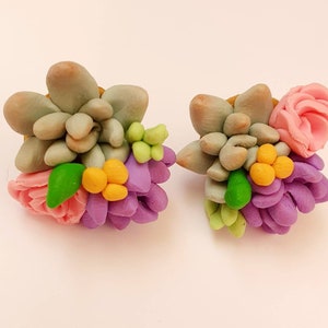 Suculent plant clay earrings, Flower earrings, Plant earrings
