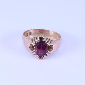 Antique Edwardian 9ct Rose Gold & Garnet Solitaire Ring
