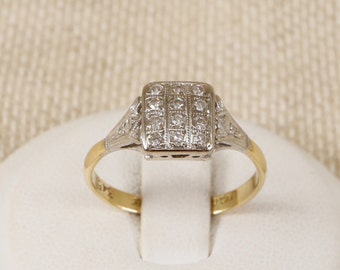 18ct Gold & Platinum Art Deco style Diamond Cluster Ring