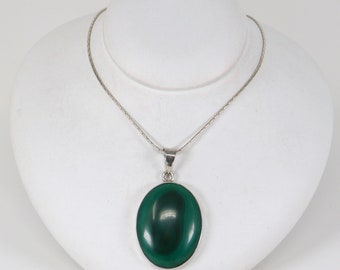 Vintage Silver & Malachite Pendant and Chain