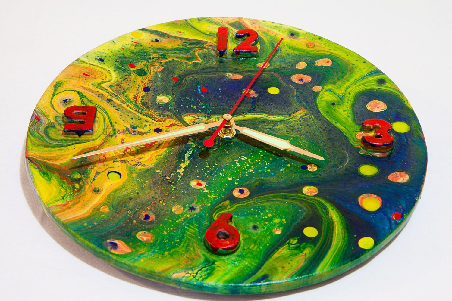 Wooden wall clock Painting wall clock Acrylic pour art Clock Etsy