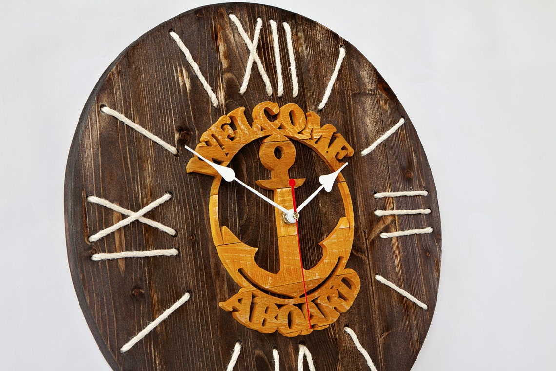 Large wall clock Wooden clock Marine theme Hanging wall clock Etsy