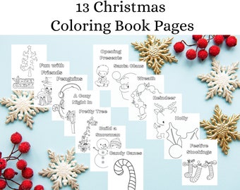 13 Christmas Coloring Book Pages Digital Download