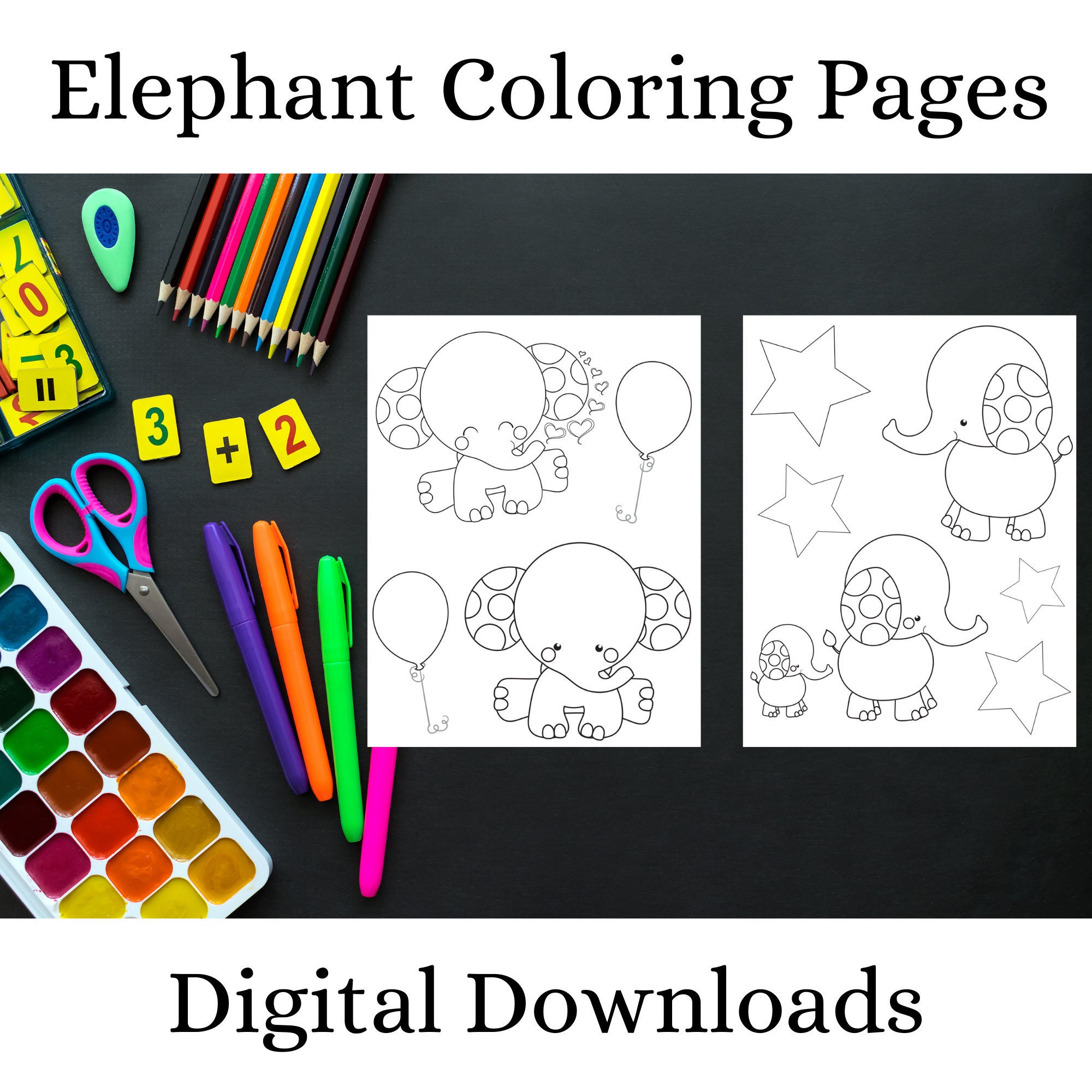 Elephant Coloring Pages Digital Downloads - Etsy