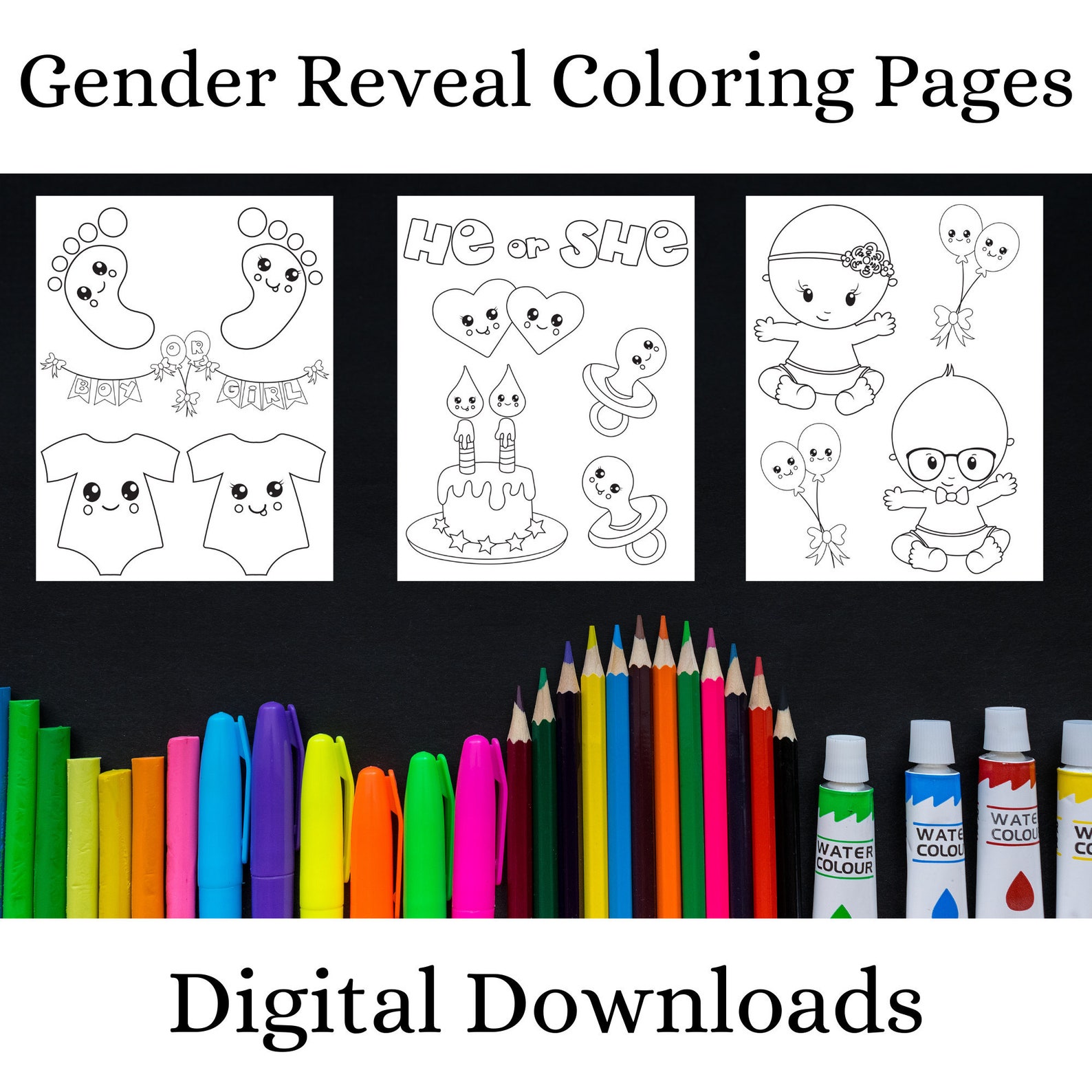 Gender Reveal Coloring Pages Digital Download - Etsy