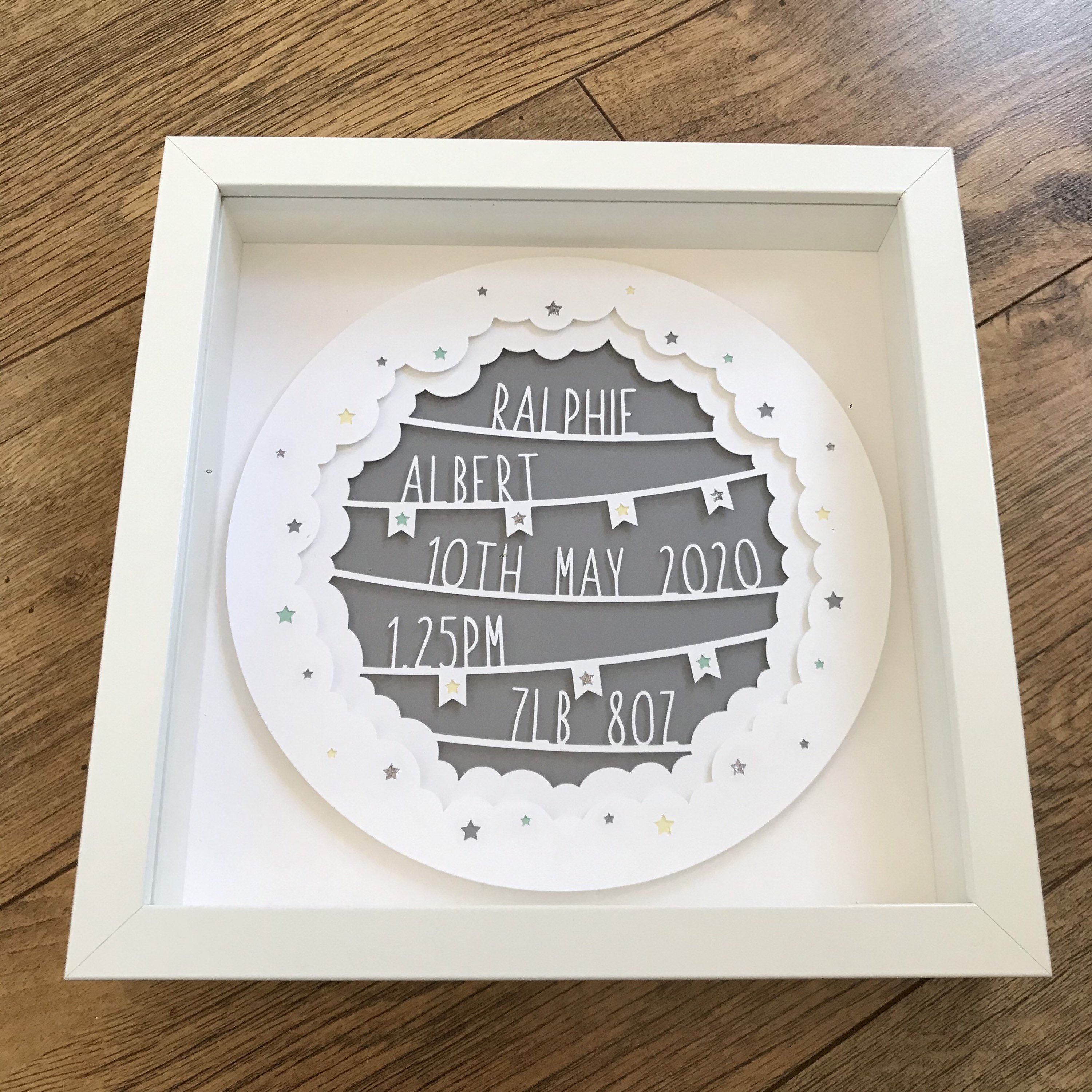 Personalised New Baby Frame - Framed Layered Papercut With Clouds ...