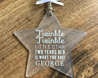 Personalised First / Second Birthday Gift / Keepsake - 'Twinkle, Twinkle Little Star One Year Old Is What You Are' Star Plaque