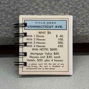 Connecticut Ave, bloc-notes Monopoly, carnet de notes avec reliure à spirales, véritable titre de propriété du monopole, papier bond, cadeau de remerciement, mini bloc-notes