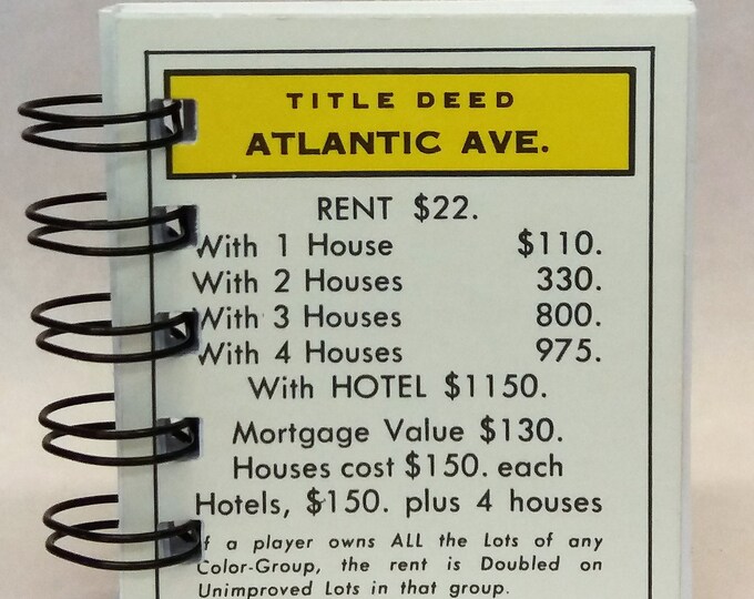 Monopoly Notepad Atlantic Ave. Monopoly Notepad Journal, Spiral Bound Notebook, Actual ...