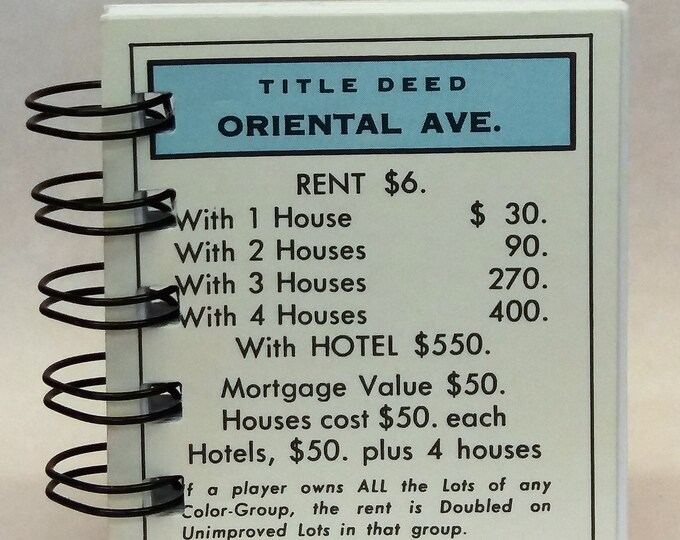 Monopoly Notepad Oriental Ave. Monopoly Notepad Journal Spiral Bound Notebook - Etsy