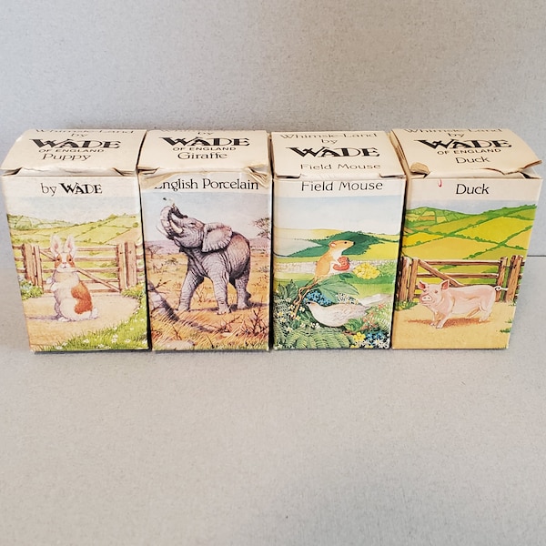 Wade Whimsie-Land, BOXES ONLY, No Figures, 1984-1988, Duck, Field Mouse, Giraffe, Puppy, Boxes in Good Condition, Increase the Value