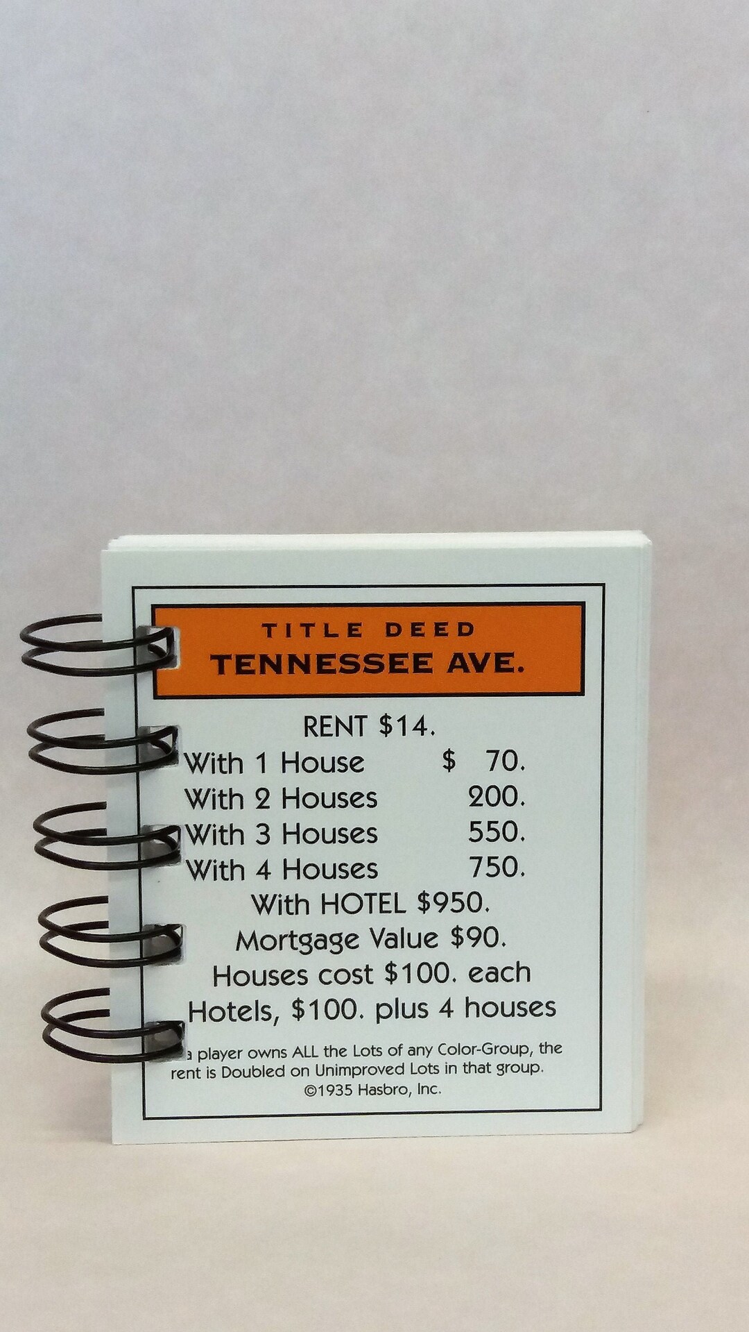 Monopoly Notepad Tennessee Ave., Monopoly Notepad Journal, Spiral Bound Notebook, Actual ...
