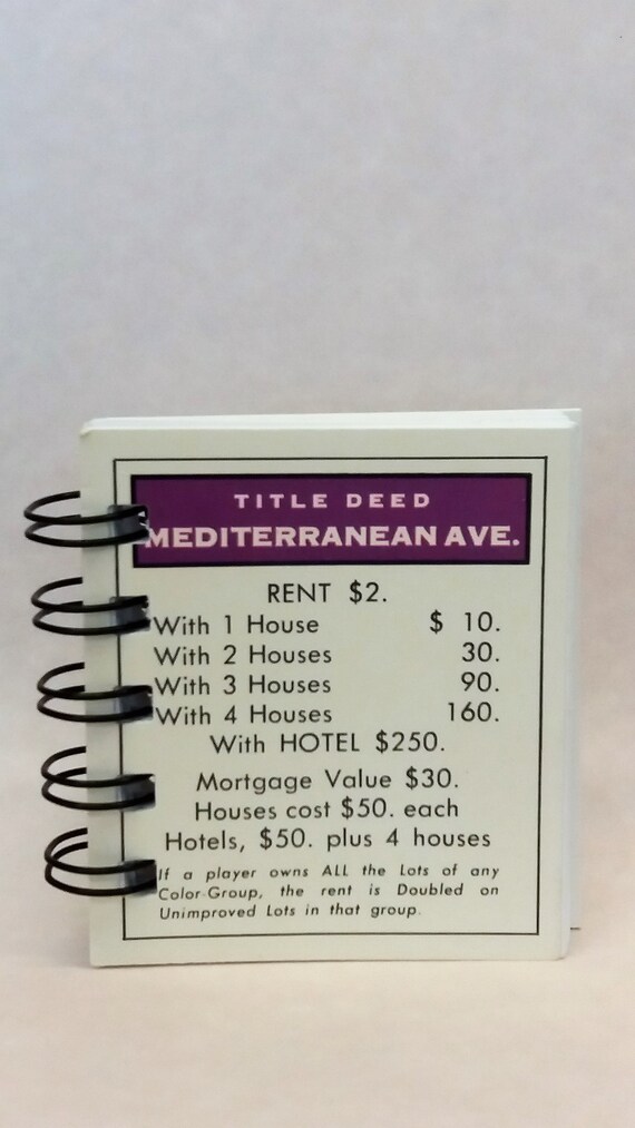 Monopoly Notepad Mediterranean Ave. Monopoly Notepad Journal Spiral Bound | Etsy