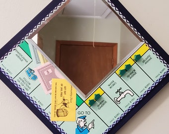 Monopoly Board Mirror, Actual Monopoly Board, Go to Jail Corner, Get Out of Jail Free Card, Iconic Houses, Paper Money, Game Room, Man Cave