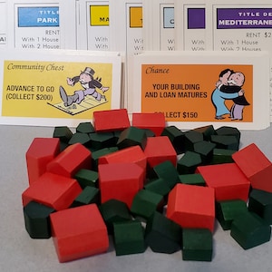Monopoly vintage 1995 pièces, édition de luxe, ensemble complet de maisons en bois et hôtels, cartes de propriété, coffre communautaire, chance, pièces de rechange