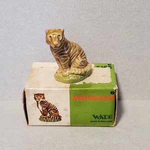 Vintage Wade Whimsies, Tiger with Original Box, Set 10 1979, Dollhouse Miniatures Red Rose Tea, George Wade, England, Porcelain Figure