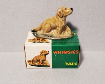 Wade Whimsies, Setter with Original Box, Vintage Wade, Set 3 1972, Dollhouse Miniatures Red Rose Tea, George Wade, England, Porcelain Dog