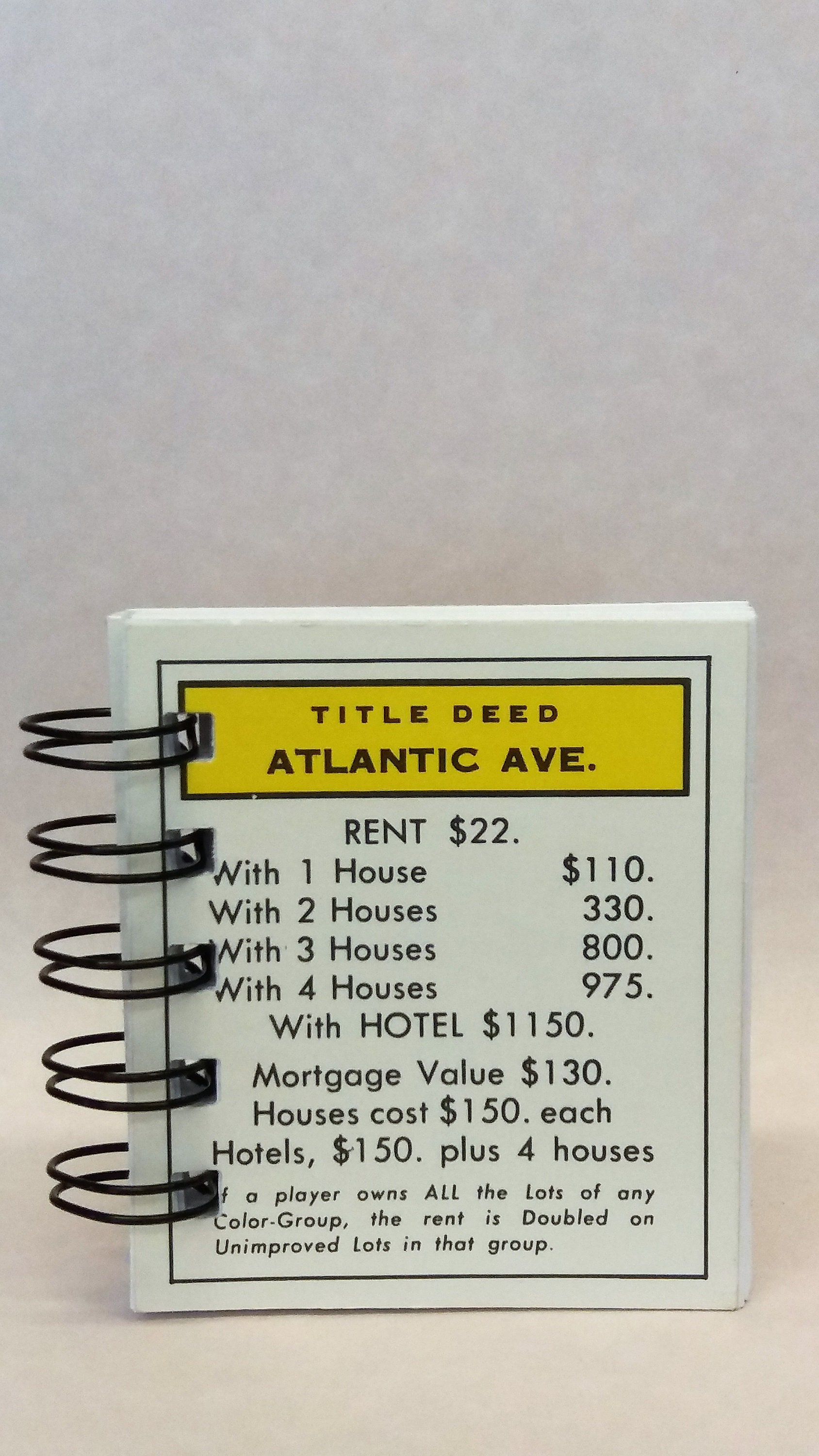 Monopoly Notepad Atlantic Ave. Monopoly Notepad Journal, Spiral Bound Notebook, Actual ...