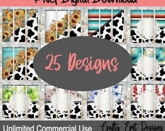 25 Cow Print Sublimation Tumbler Wrap bundle | PNG Files | Sublimation Design | Country PNG | 12 Free Designs | commercial use