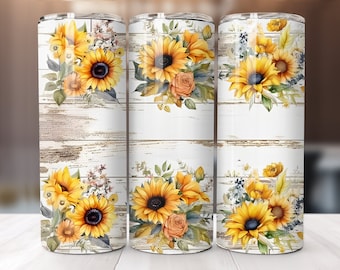 Sunflower Tumbler Wrap PLUS 12 free designs | Customize your own tumbler |  add your text | 20 ounce tumbler wrap | commercial use