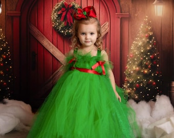 Vestido de Navidad para niña. Verde y rojo. Fiesta. Niño pequeño. Chispeante pero elegante. vestido de desfile