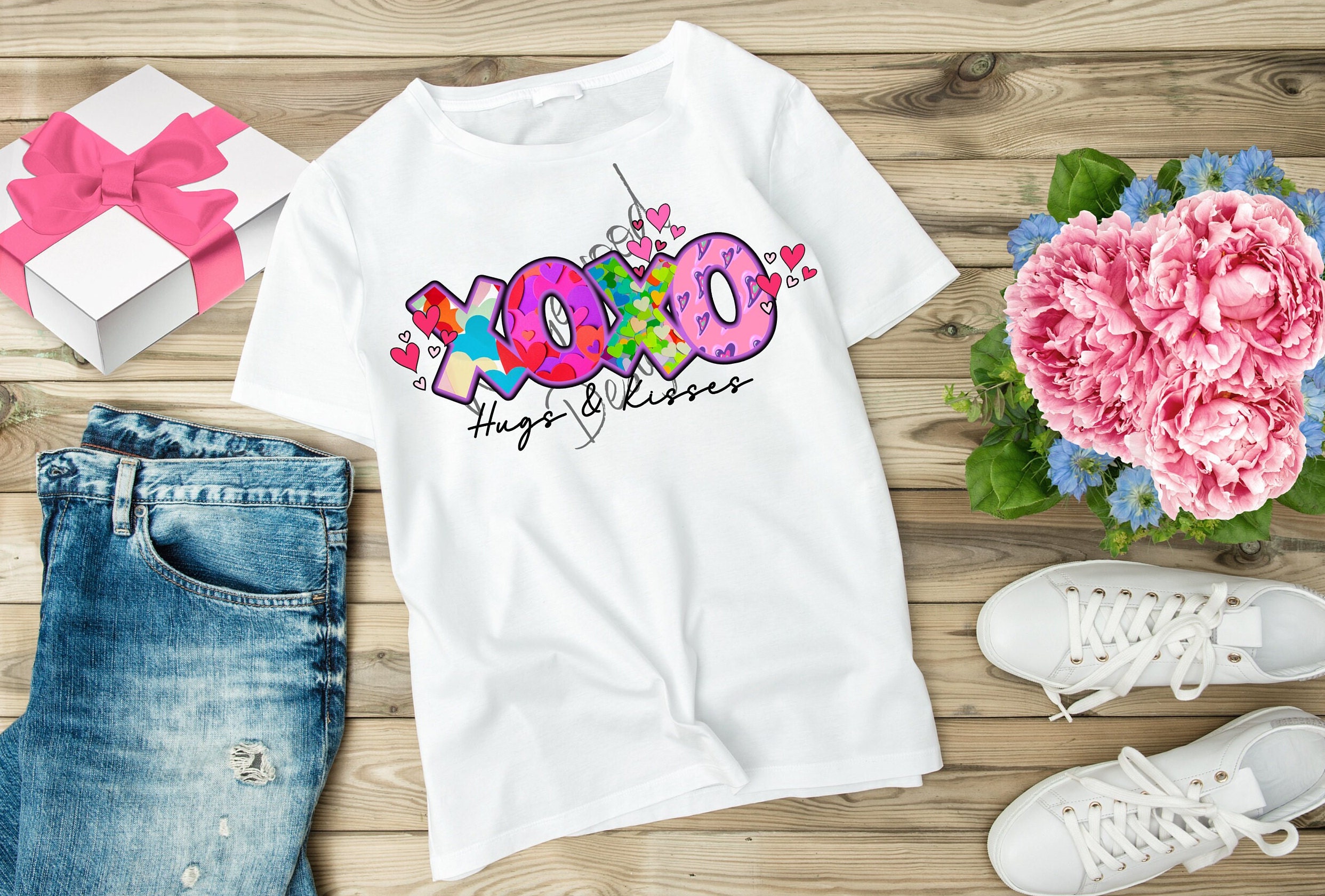 Valentine's XOXO Png Sublimation File | Bright-colorful Hugs and Kisses ...