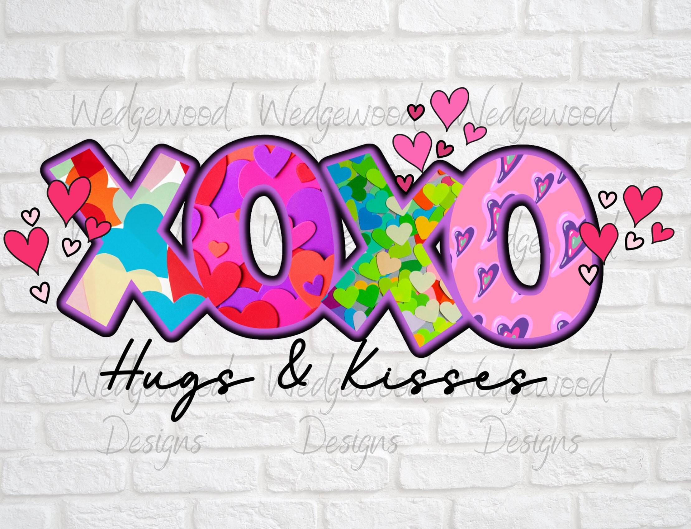 Valentine's XOXO Png Sublimation File | Bright-colorful Hugs and Kisses ...