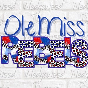 Ole Miss Rot und Blau Tierdruck PNG Designdatei für DTF, Heat Transfer, UV Dtf oder Sublimationsdruck | Ole Fräulein Rebellen Design