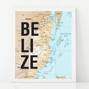 Belize Art Print, Ecuador Map, Travel Poster, Map Art, Central America, Travel Art, Printable Decor, Home Decor, Digital Download, Belize