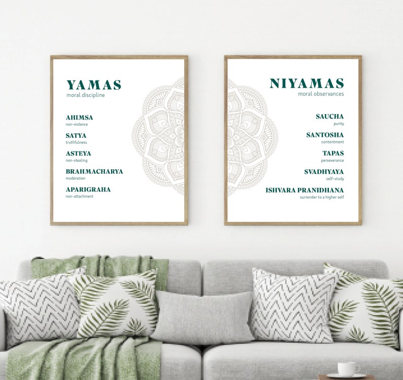 Yamas and Niyamas Prints, Yoga Poster, Wall Art, Yoga Poster, Mantra Art, Spiritual Decor ...