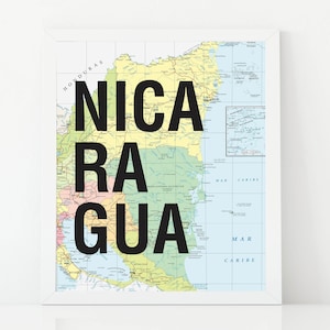 Nicaragua Art Print, Nicaragua Map, Travel Poster, Map Art, Central America, Travel Art, Printable Wall Decor, Home Decor, Digital Download