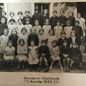 Foto, schwarz-weiß, Mädchen-Schulklasse,, 1935, Schweiz, Annency, Zeitgeschichte, Bekleidung, Frisuren,
