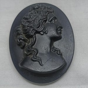 Gemme, Kamee, Glas, Frauenkopf , schwarz, 4 x 3 cm