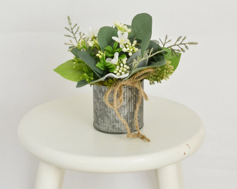 Eucalyptus and Lambs Ear Centerpiece in a Rustic Galvanized Etsy