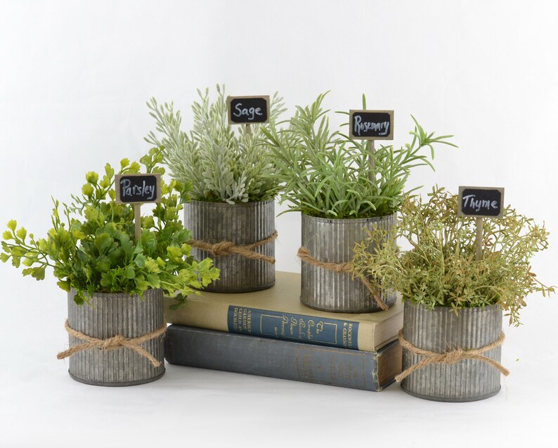 Faux Parsley Sage Rosemary and Thyme in Rustic Galvanized Etsy