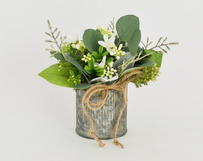 Eucalyptus and Lambs Ear Centerpiece in a Rustic Galvanized Etsy