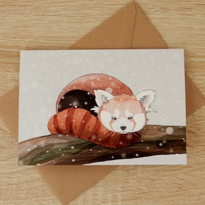 Carte de voeux | Panda mignon panda roux | Format carte postale | Vacances, Noël, Hiver