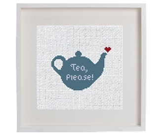 Modern Tea Cross Stitch Pattern, Instant PDF Download, Fun Small Beginner Pattern, Teapot Cross Stitch Pattern, Tea Kitchen Decor, Tea Lover
