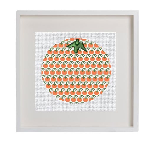Modern Geometric Fruit Cross Stitch Pattern, Instant PDF Download, Orange Pumpkin, Fun Beginner Pattern
