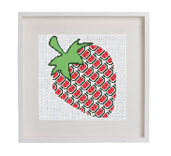 Modern Geometric Fruit Cross Stitch Pattern, Instant PDF Download, Strawberry Watermelon, Fun Beginner Pattern