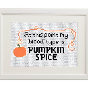 Pumpkin Spice Modern Cross Stitch Pattern, Small Cross Stitch, PDF Pattern, Easy, Simple, Beginner, Subversive, Autumn Cross Stitch, Fall