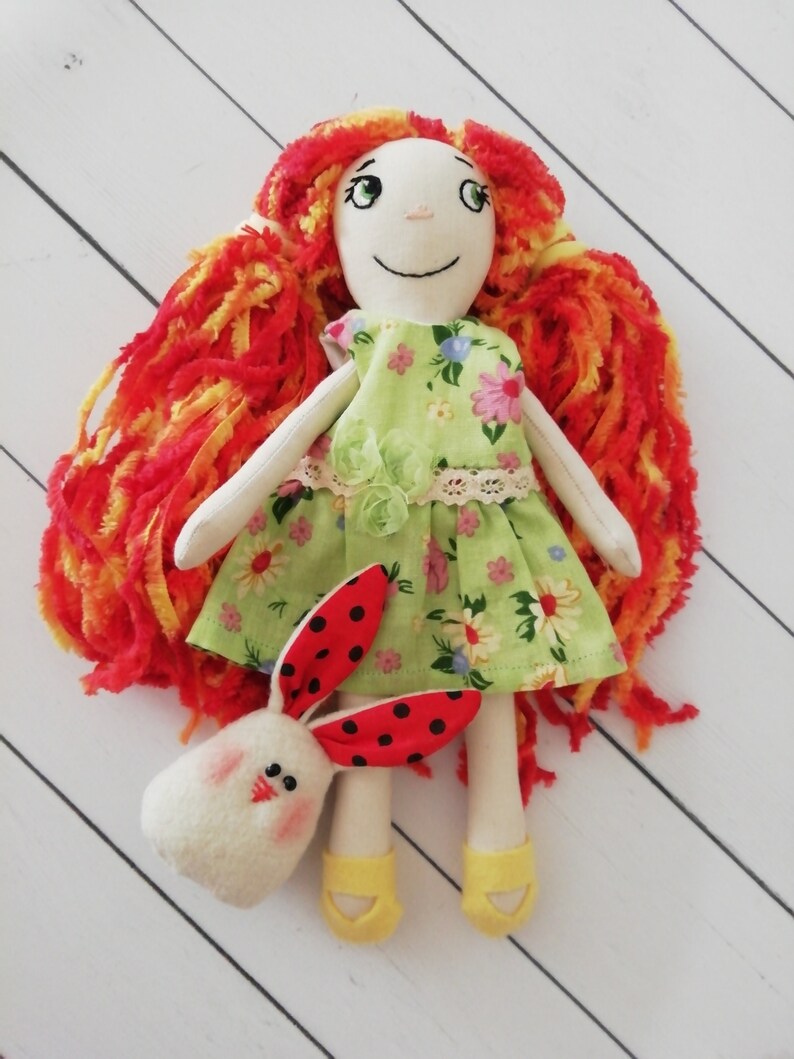 10 inch handmade rag doll with yarn hair Etsy