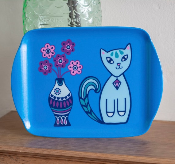 Cat Tray - Cat Trinket Tray, Small Tea Tray, Melamine Tray, Snack Tray, Secret Santa, Gift for Cat Lover, Retro Kitchen Decor, FREE P&P