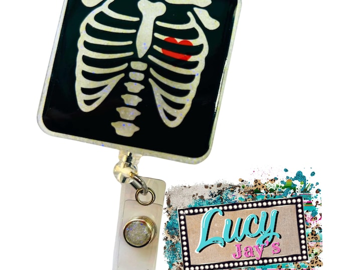 Glow in the Dark Radiology XRay Acrylic Glitter Badge Reel ID Holder