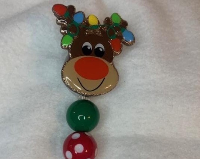 Christmas Reindeer Rudolph with Lights Badge Reel Badge Holder