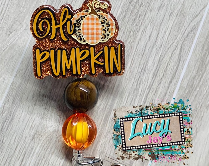 Hi Pumpkin Badge Reel, Leopard Cheetah Print, Fall ID Holder