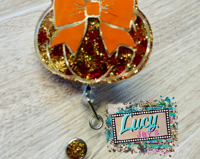 Holographic Pumpkin Badge Reel: Glitter Halloween Fall ID Holder