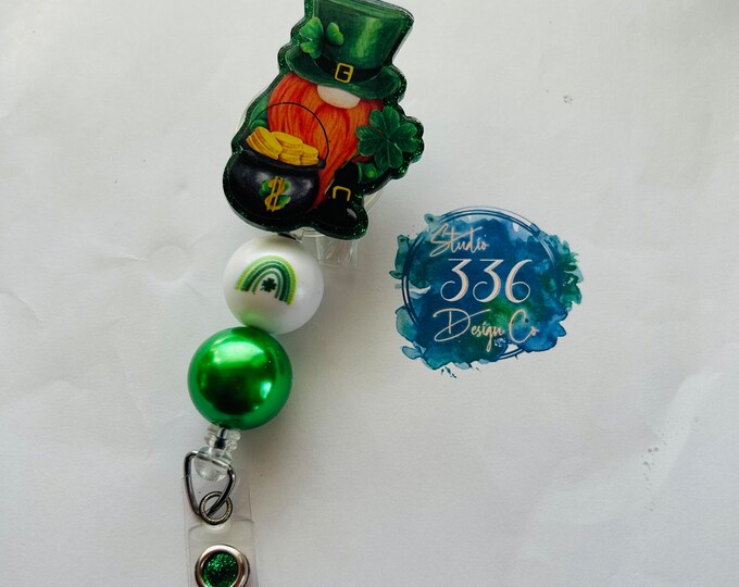 St. Patrick’s Day Leprechaun Pot of Gold Glitter Badge Reel ID Holder