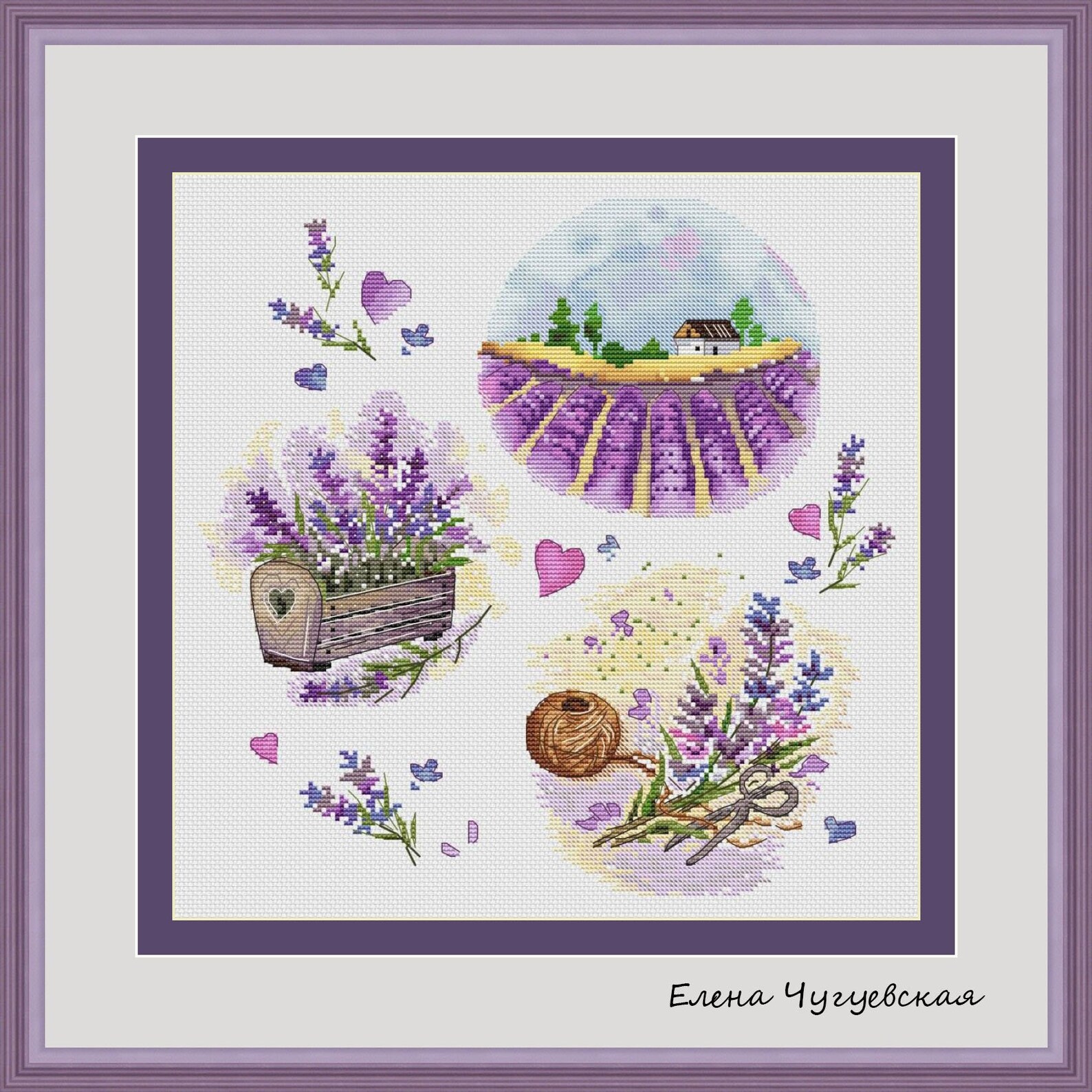 Шмели в лаванде схема вышивки